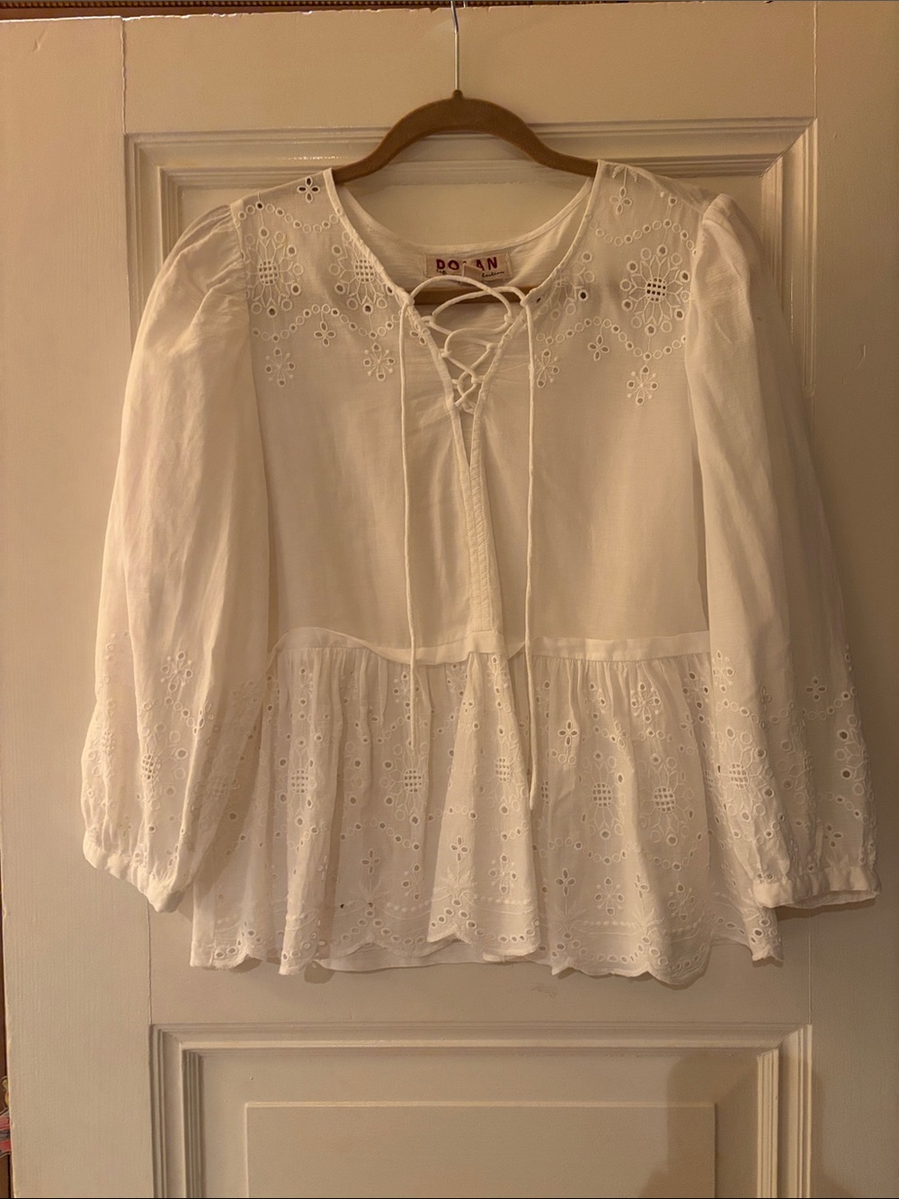 dolan White Eyelet Lace-Up Peasant Top